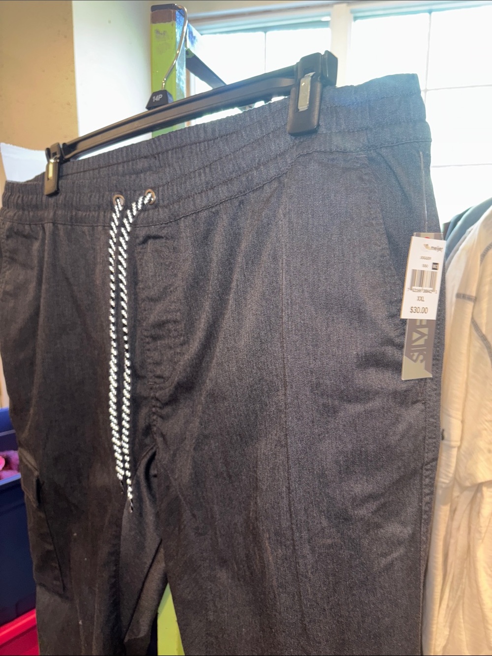 Men's Black Cargo Jogger Pants with Drawstring Waist - Picture 2 of 5